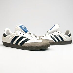 Adidas Samba Originals White & Black Leather Sneakers.Sz Men 7/Women 8 USED GOOD